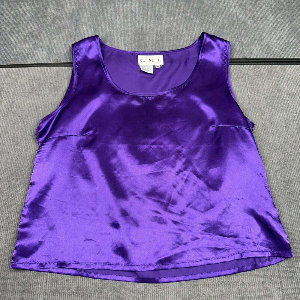 Satin Purple Tank Top Sleeveless Scoop Neck Shell Blouse Y2k Whimsigoth Sz 10